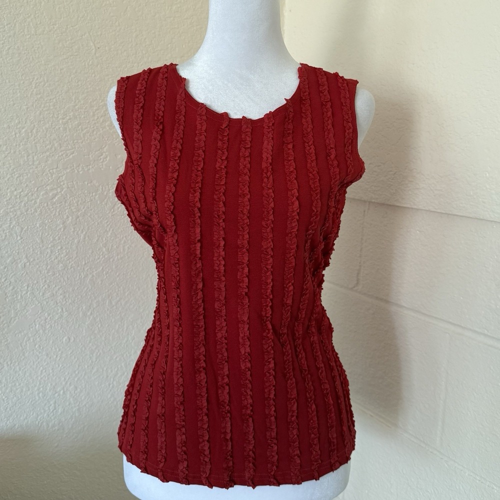 Claudia Richard Ruffle Tank Top Womens M  Red‎ Sleeveless Ribbon Trim Romantic